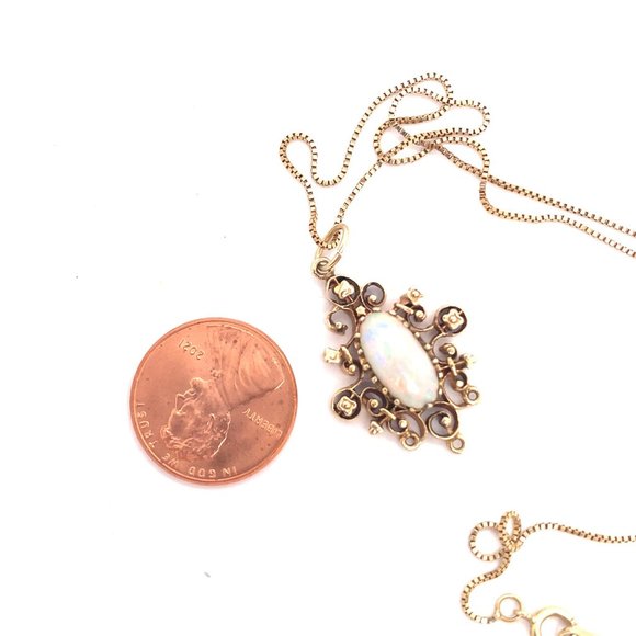 14K Yellow Gold Oval Opal Filigree Pendant 21" Necklace - Picture 5 of 5